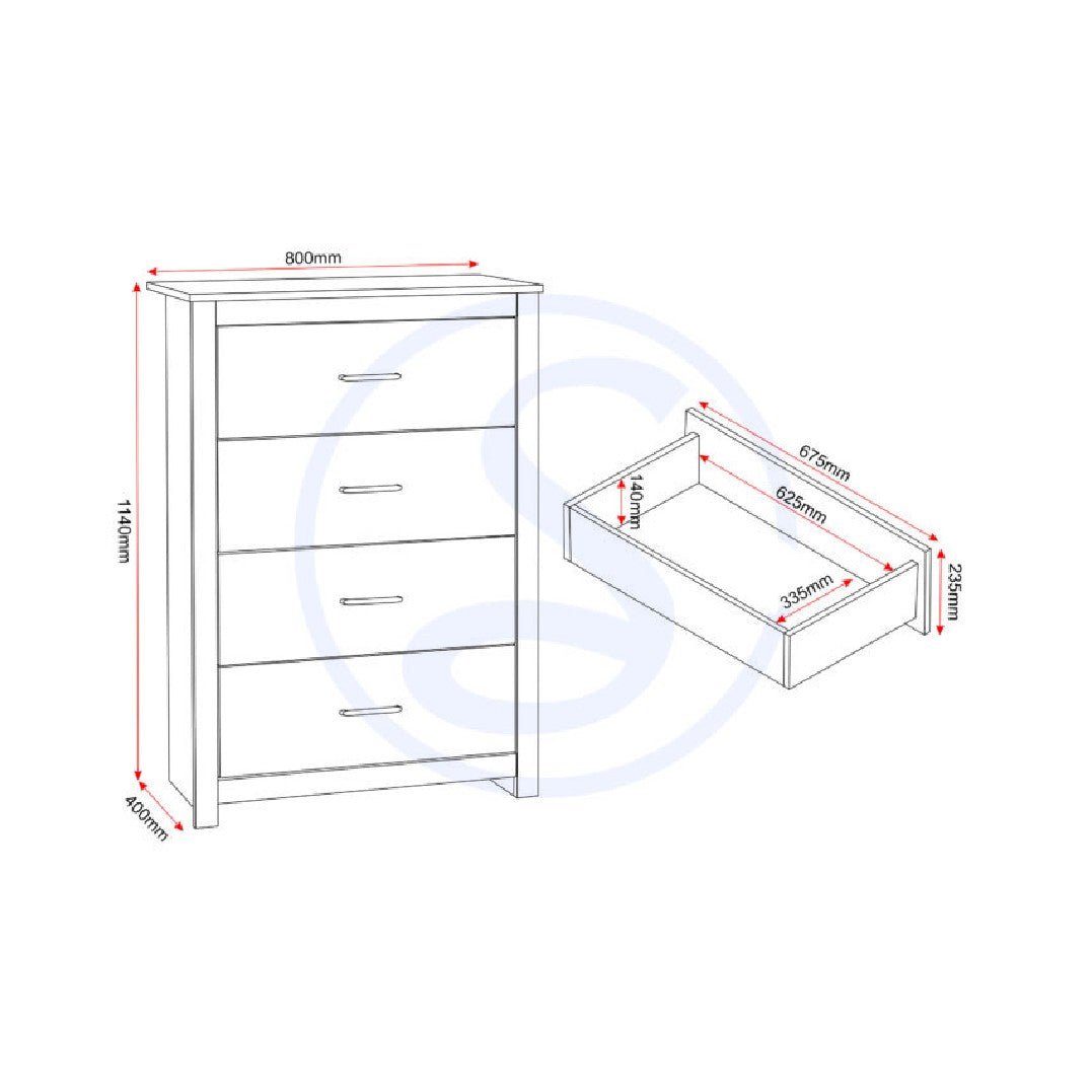 Portland 4 Drawer Chest - Seconique