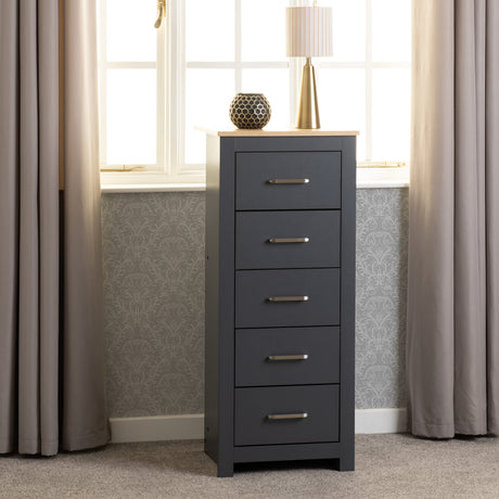 Portland 5 Drawer Narrow Tallboy Chest - Seconique