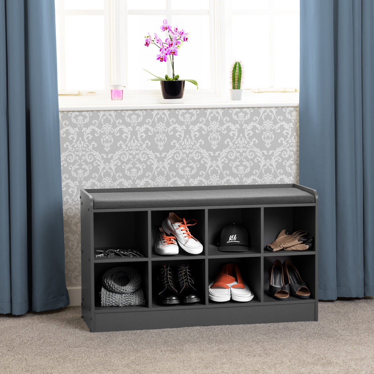 Portland Shoe Storage Rack with Fabric Bench Seat - Seconique