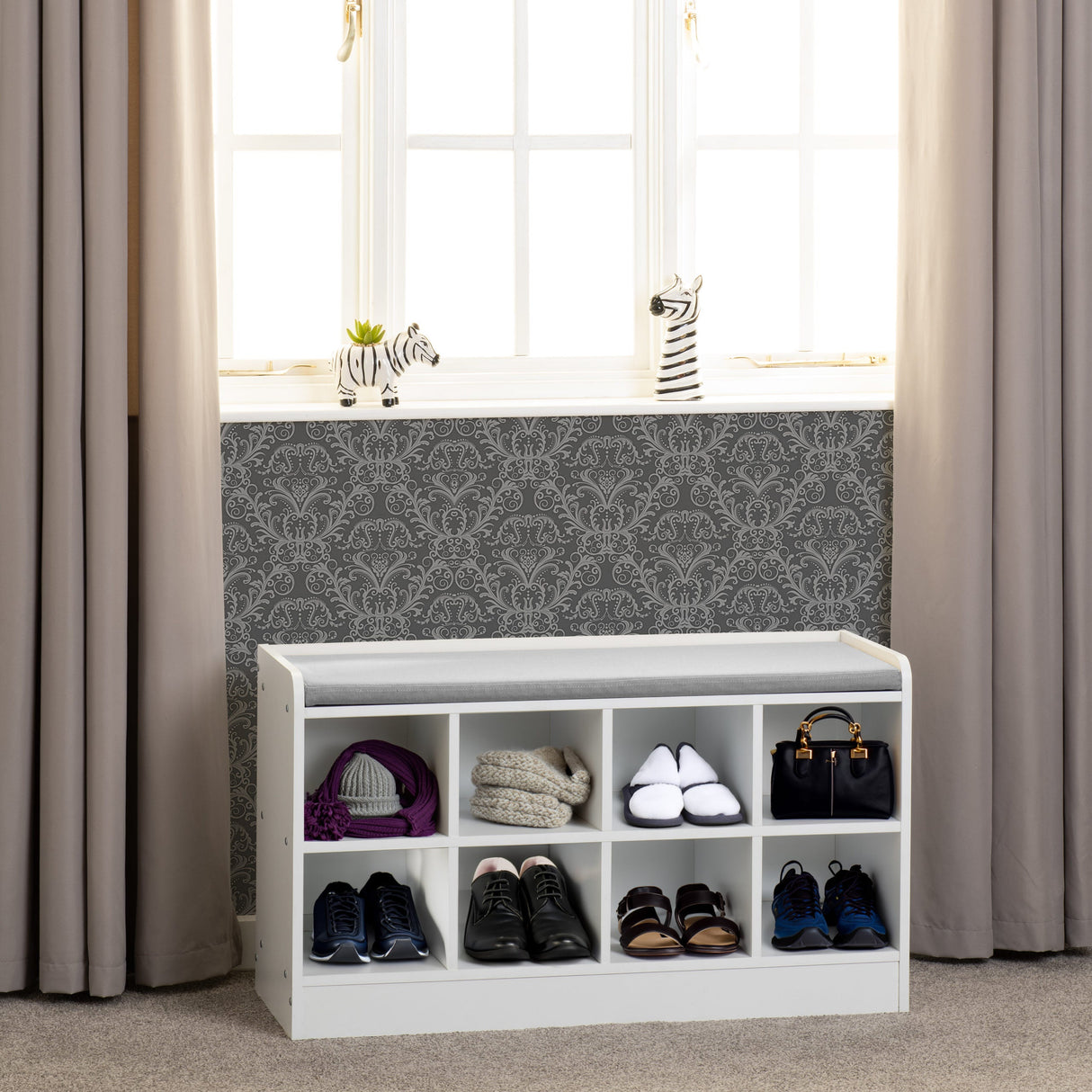 Portland Shoe Storage Rack with Fabric Bench Seat - Seconique