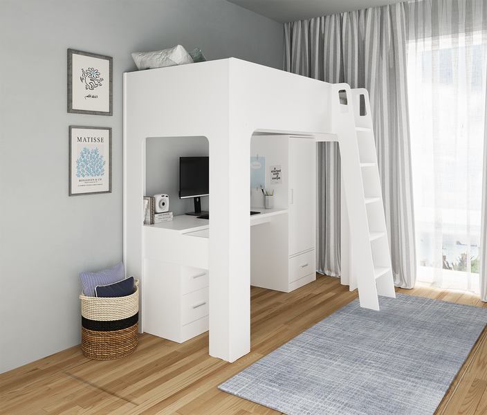 Eden High Sleeper Children's Bed Frame with Wardrobe and Desk