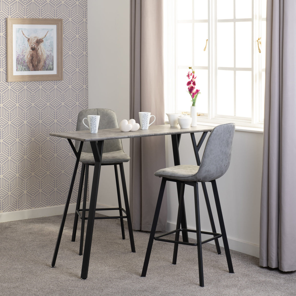 Quebec Breakfast Bar Set with 2 Faux Leather Stools - Seconique