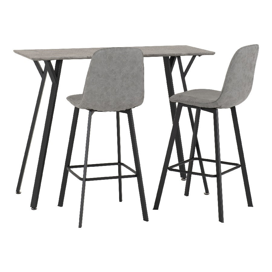 Quebec Breakfast Bar Set with 2 Faux Leather Stools - Seconique