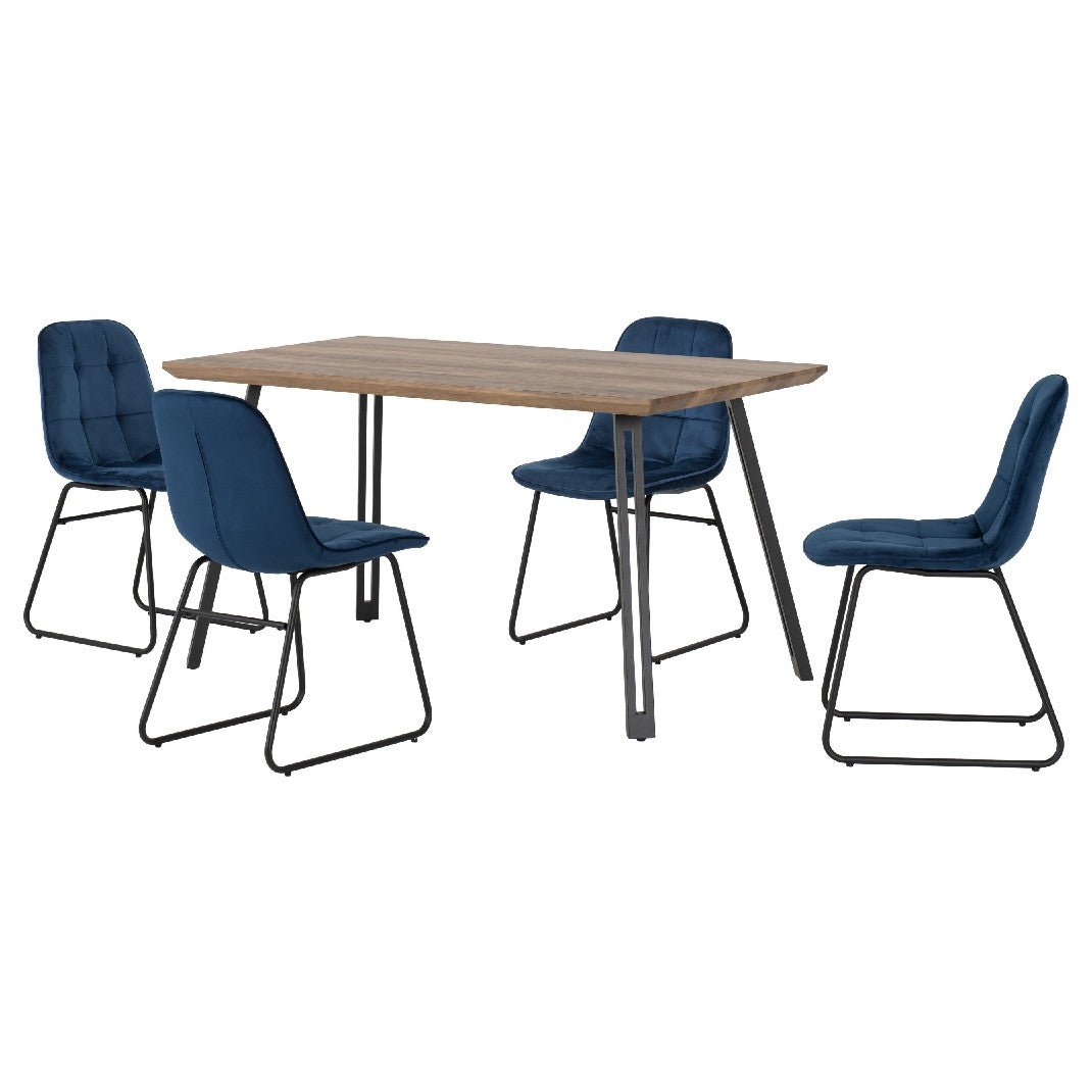 Quebec Straight Edge Dining Set with 4 Velvet Lukas Chairs - Seconique