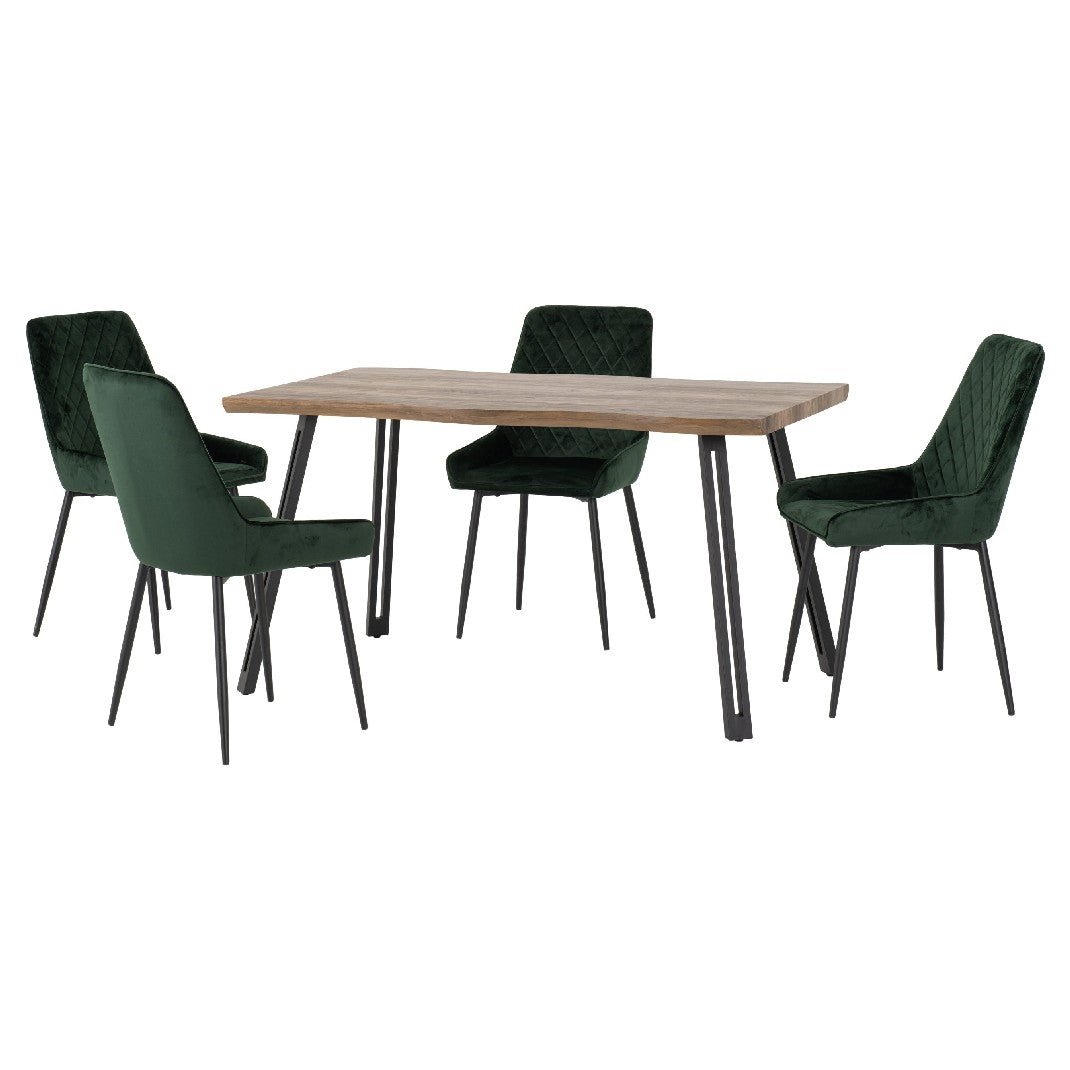 Quebec Wave Edge Dining Set with 4 Velvet Avery Chairs - Seconique