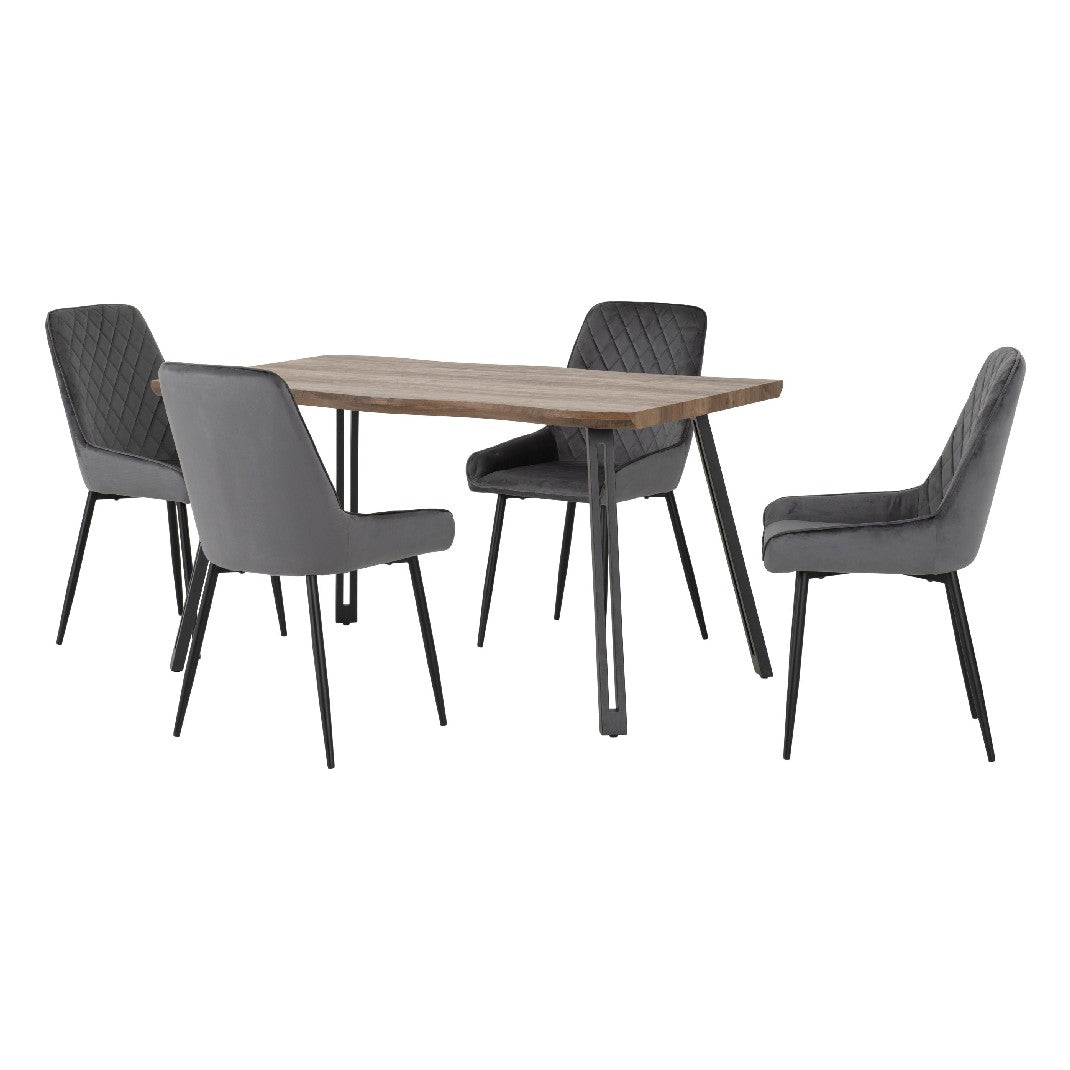 Quebec Wave Edge Dining Set with 4 Velvet Avery Chairs - Seconique