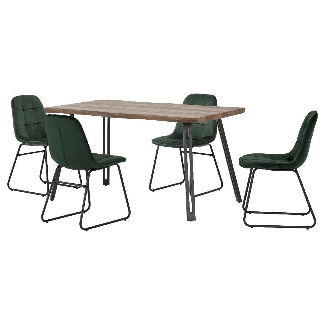 Quebec Wave Edge Dining Set with 4 Velvet Lukas Chairs - Seconique