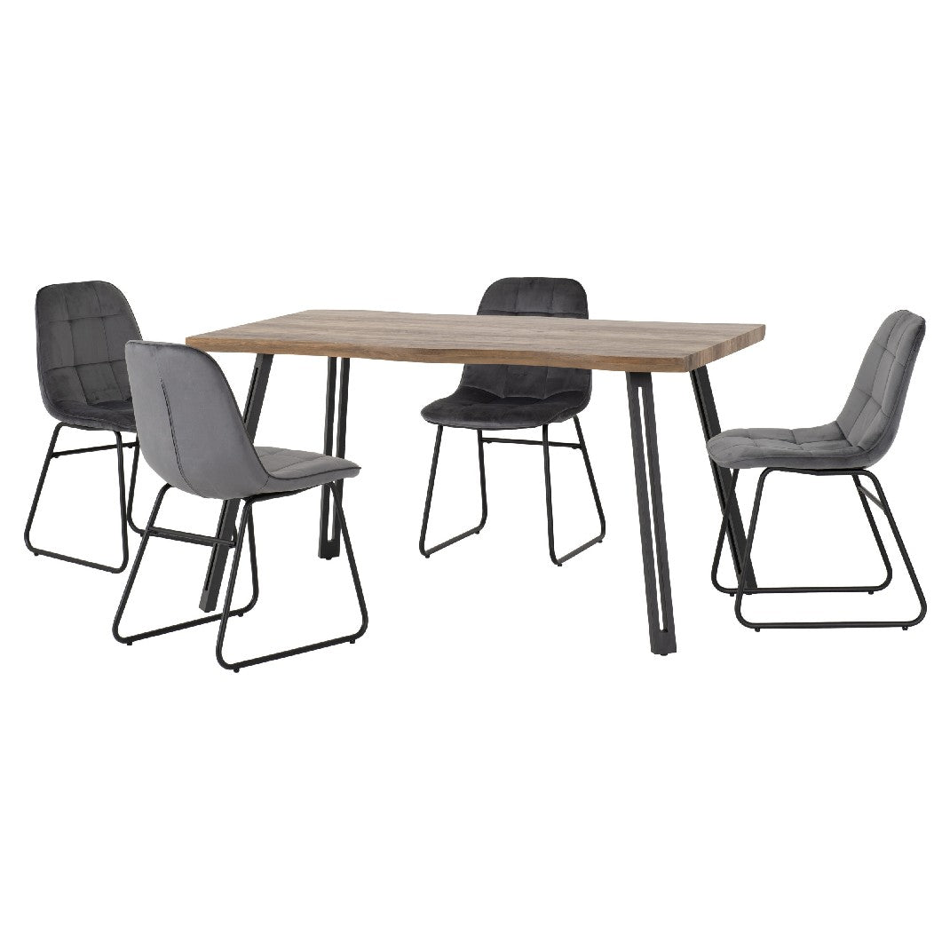 Quebec Wave Edge Dining Set with 4 Velvet Lukas Chairs - Seconique