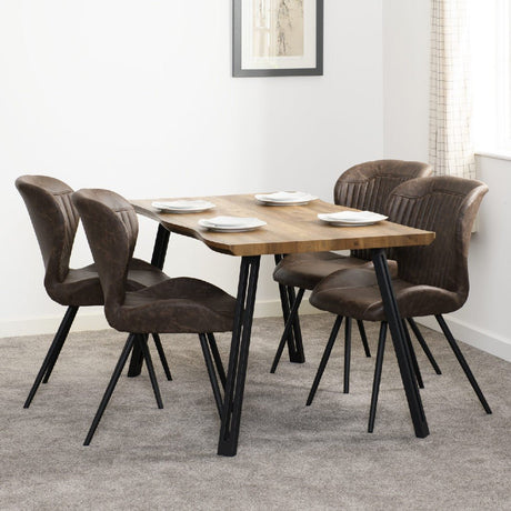 Quebec Wave Edge Medium Dining Table Set with 4 Chairs - Seconique