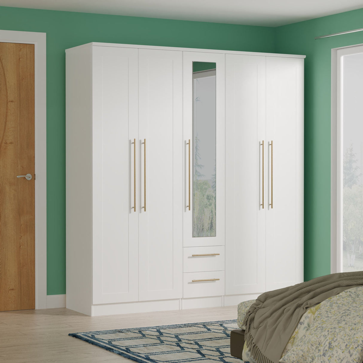 Haworth Tall 5 Door 2 Drawer Mirrored Wardrobe