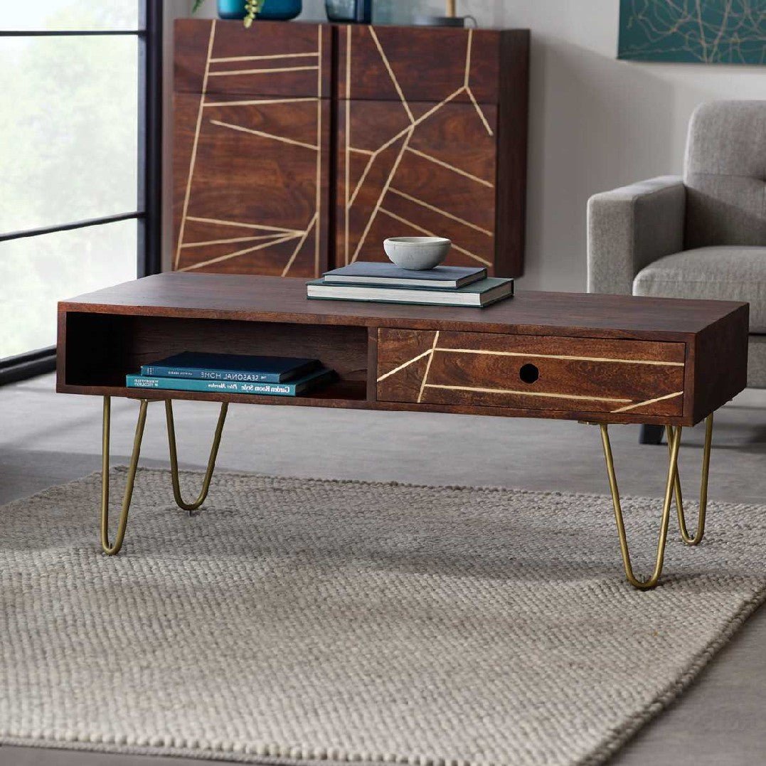 Reclaimed Wood 2 Drawer Coffee Table - Indian Hub