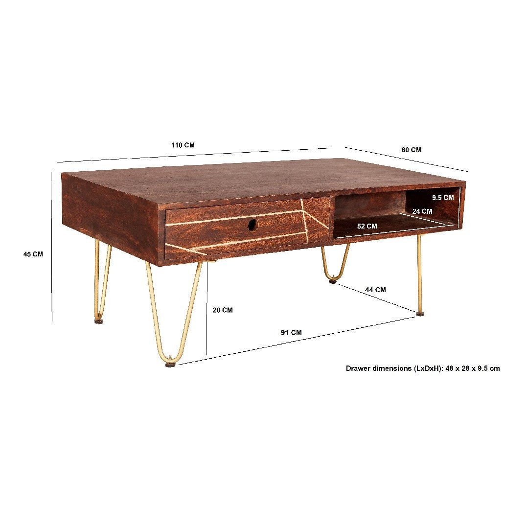 Reclaimed Wood 2 Drawer Coffee Table - Indian Hub