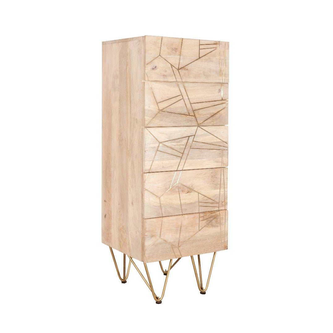 Reclaimed Wood 5 Drawer Narrow Chest - Indian Hub