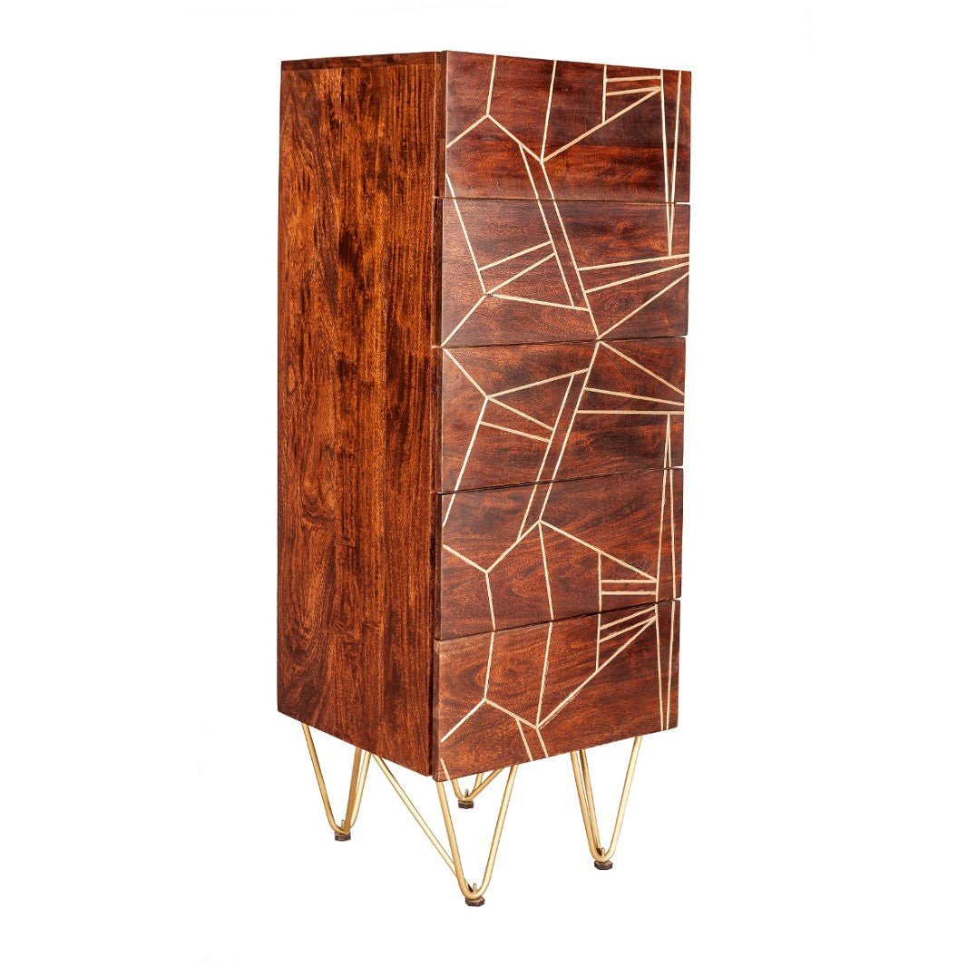 Reclaimed Wood 5 Drawer Narrow Chest - Indian Hub