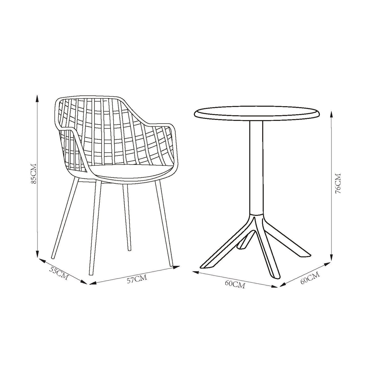 Rimini Lattice 3 Piece Garden Bistro Set Table and Chairs - Core Products