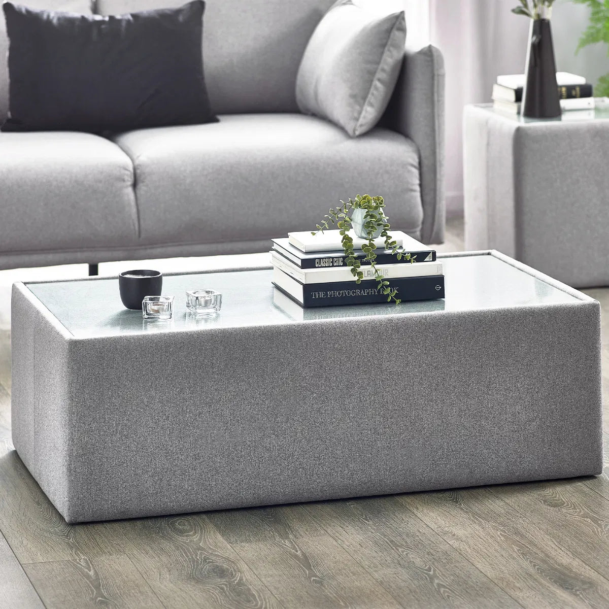 Rohe Glass Top Fabric Coffee Table - Julian Bowen