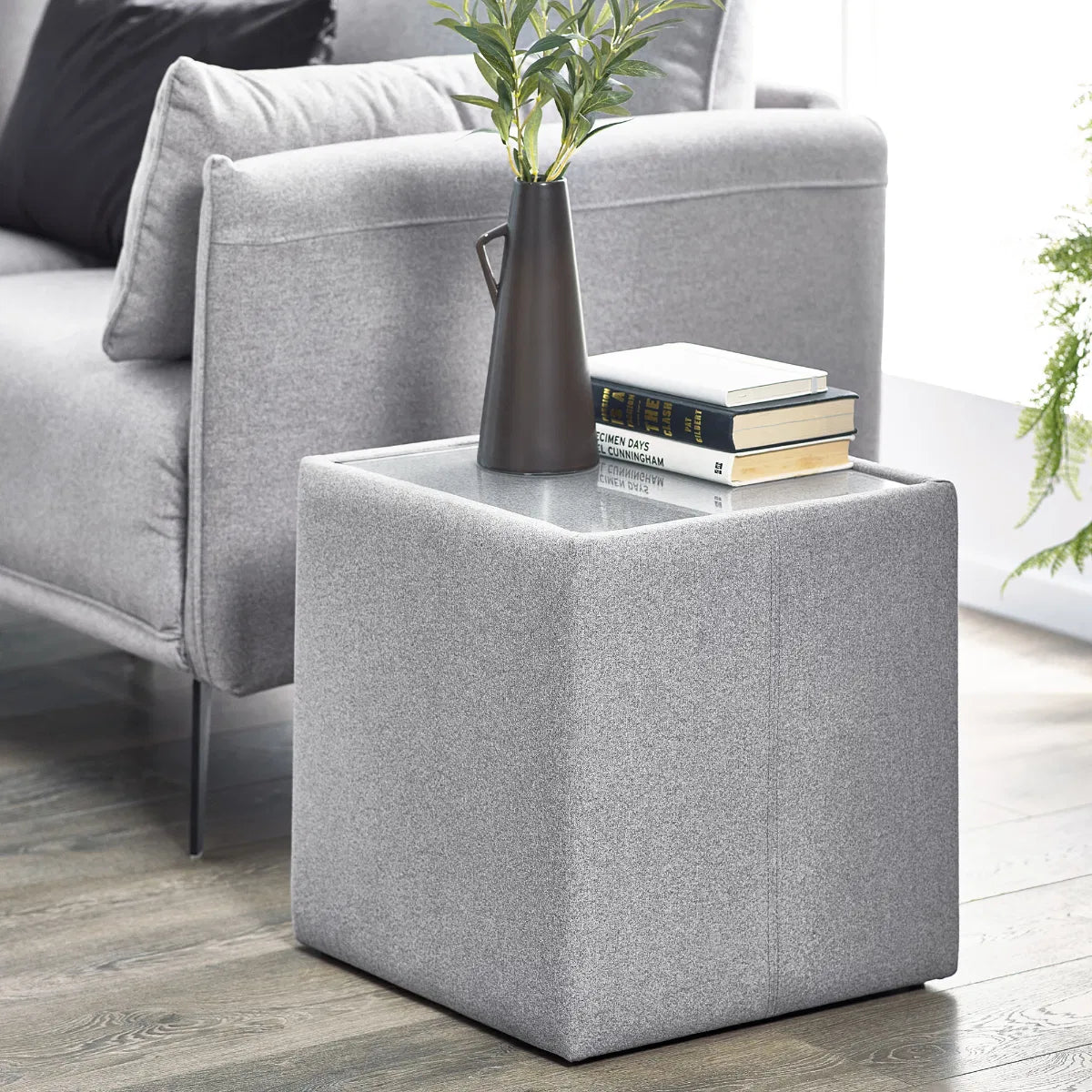 Rohe Glass Top Fabric Lamp Table - Julian Bowen