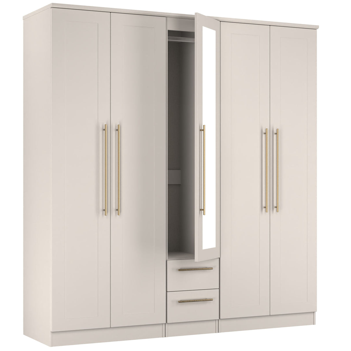 Haworth Tall 5 Door 2 Drawer Mirrored Wardrobe