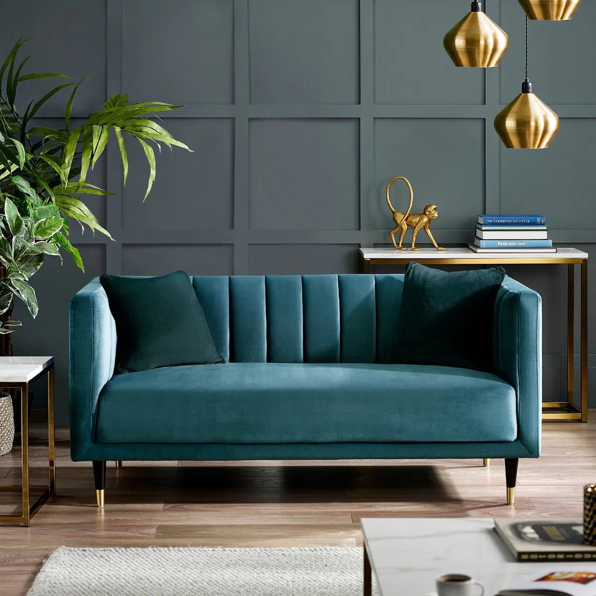 Salma Scalloped Back Velvet 2 Seater Sofa - Julian Bowen