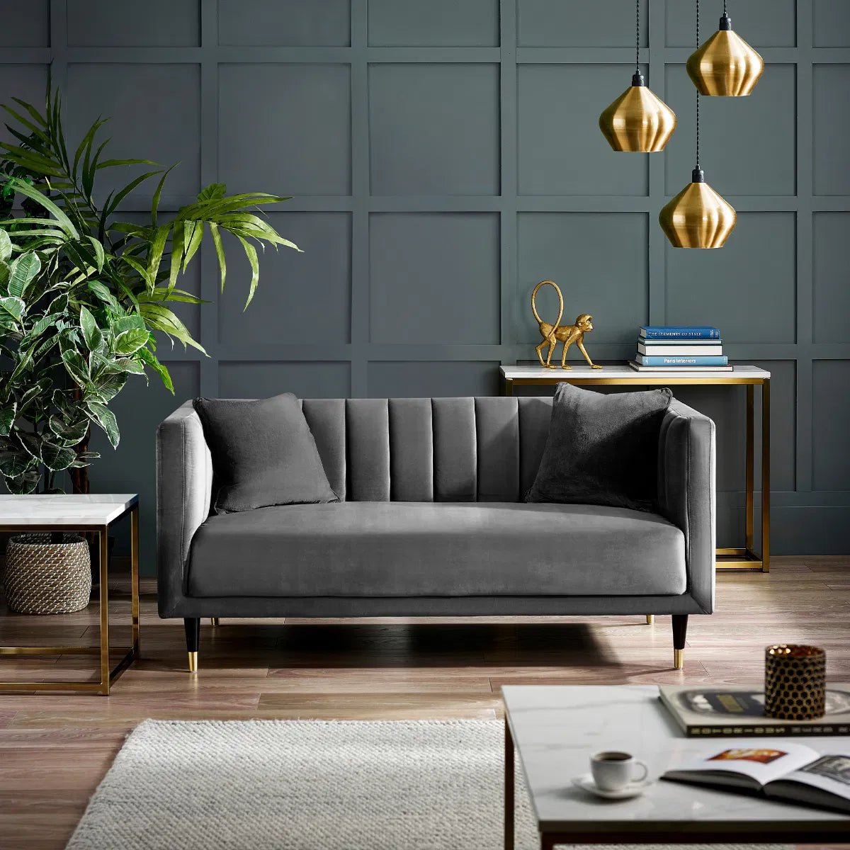 Salma Scalloped Back Velvet 2 Seater Sofa - Julian Bowen