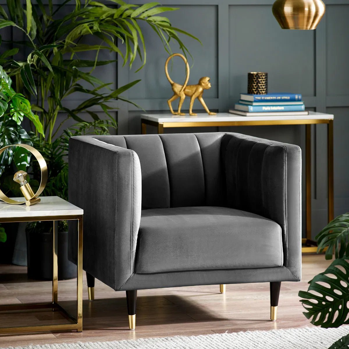 Salma Scalloped Back Velvet Armchair - Julian Bowen