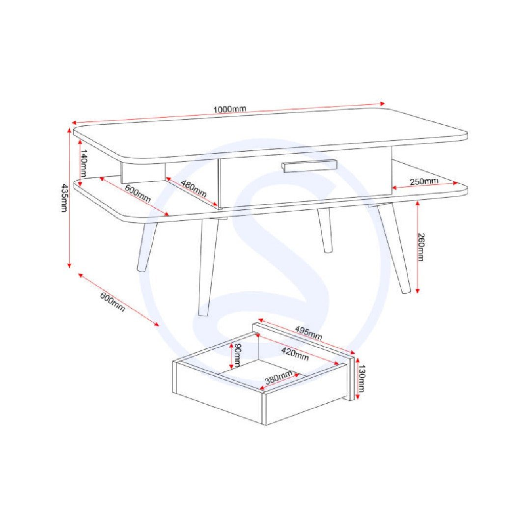 Saxton 1 Drawer Coffee Table - Seconique