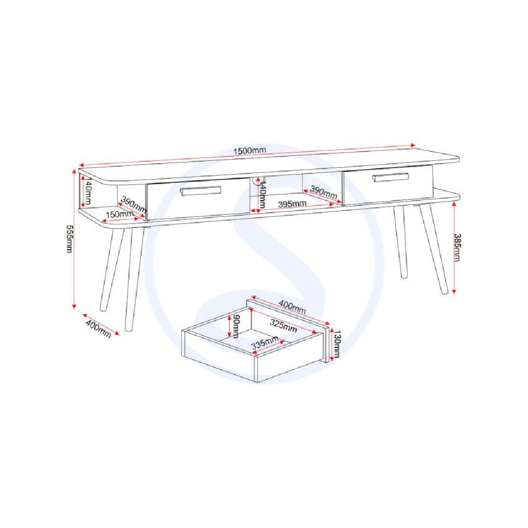 Saxton 2 Drawer TV Unit - Seconique