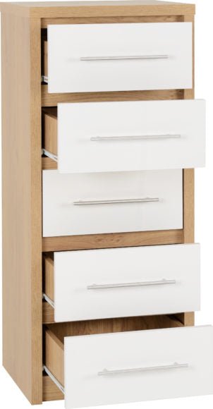 Seville 5 Drawer Narrow Tallboy Chest - Seconique