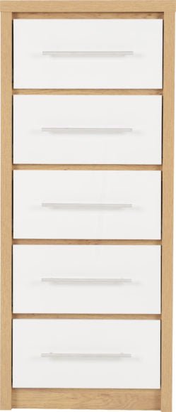 Seville 5 Drawer Narrow Tallboy Chest - Seconique