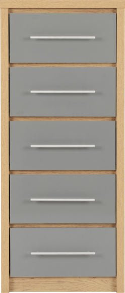 Seville 5 Drawer Narrow Tallboy Chest - Seconique