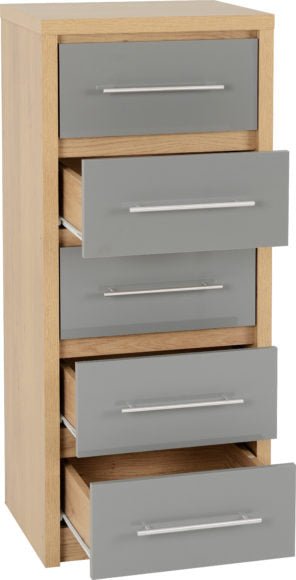 Seville 5 Drawer Narrow Tallboy Chest - Seconique