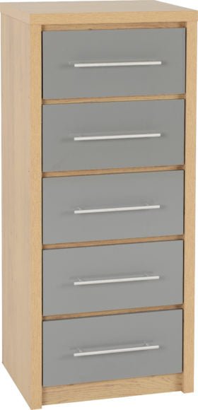 Seville 5 Drawer Narrow Tallboy Chest - Seconique