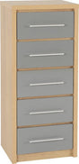 Seville 5 Drawer Narrow Tallboy Chest - Seconique