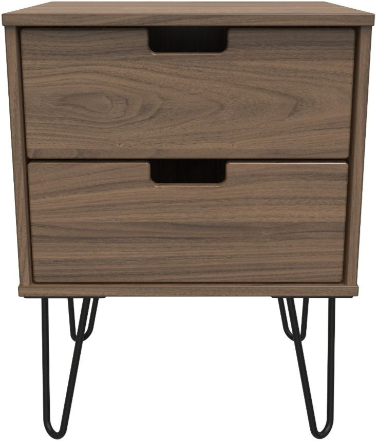 Shanghai 2 Drawer Bedside Table with Black Hairpin Legs