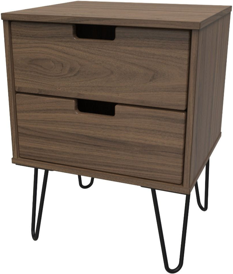 Shanghai 2 Drawer Bedside Table with Black Hairpin Legs