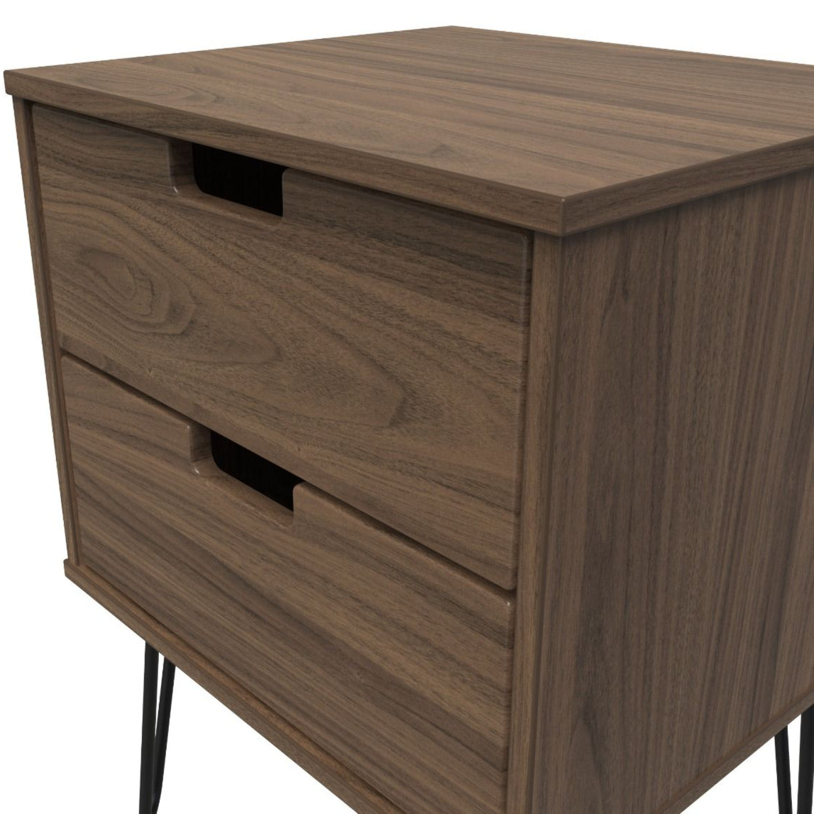 Shanghai 2 Drawer Bedside Table with Black Hairpin Legs