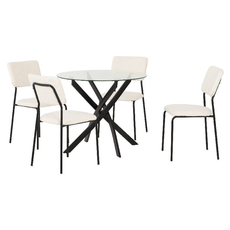 Sheldon Round Glass Dining Set with 4 Boucle Chairs - Seconique