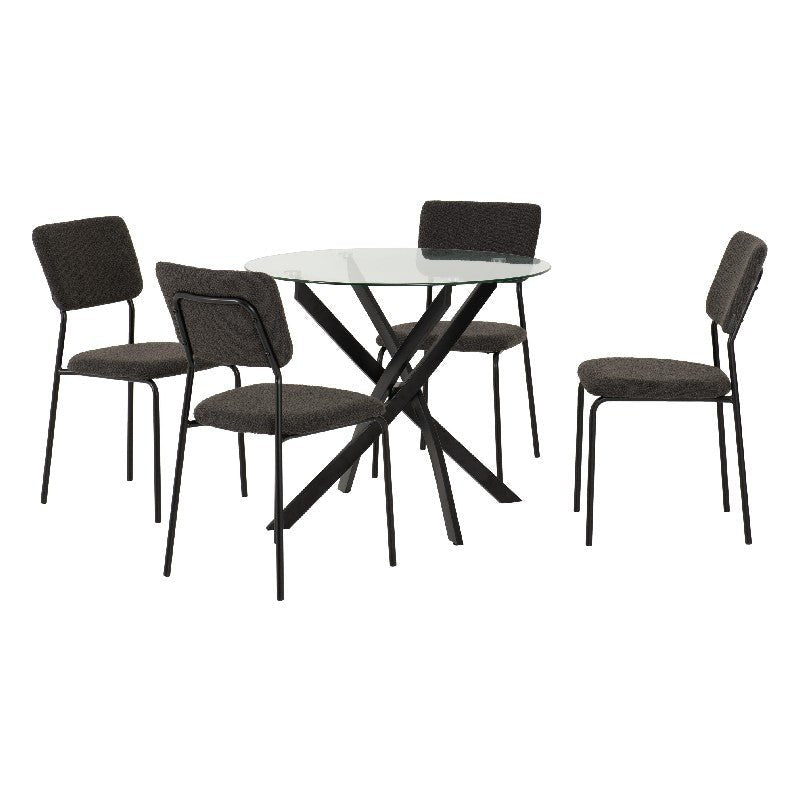 Sheldon Round Glass Dining Set with 4 Boucle Chairs - Seconique