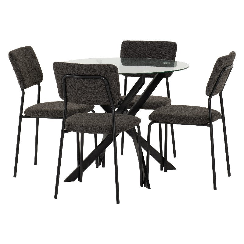 Sheldon Round Glass Dining Set with 4 Boucle Chairs - Seconique