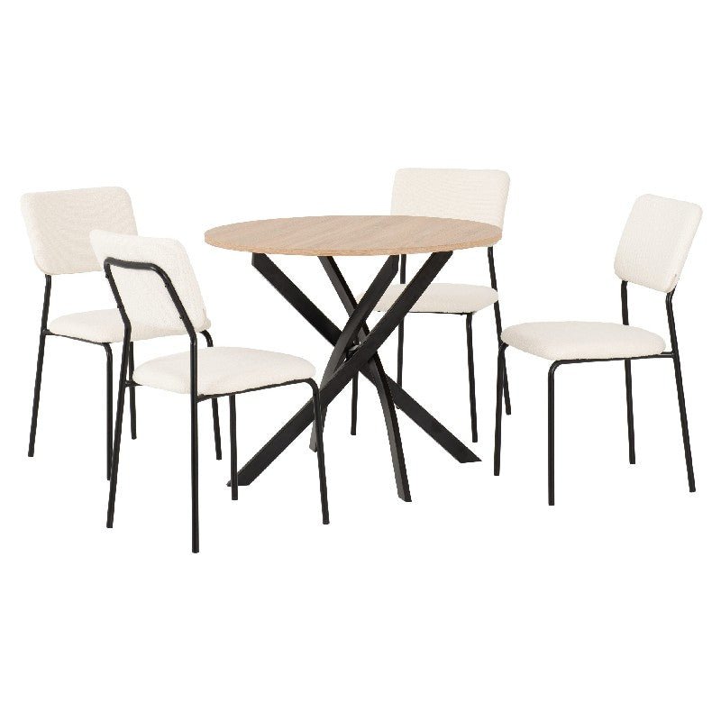 Sheldon Round Wooden Dining Set with 4 Boucle Chairs - Seconique