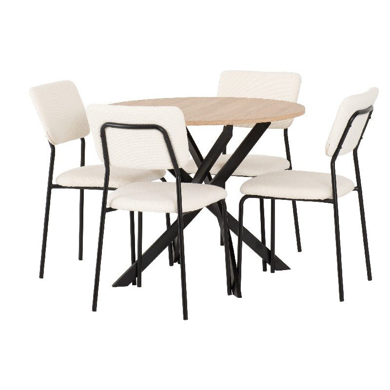 Sheldon Round Wooden Dining Set with 4 Boucle Chairs - Seconique