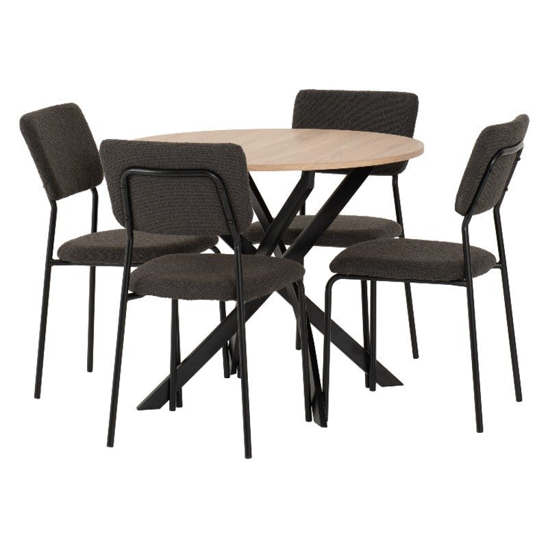 Sheldon Round Wooden Dining Set with 4 Boucle Chairs - Seconique