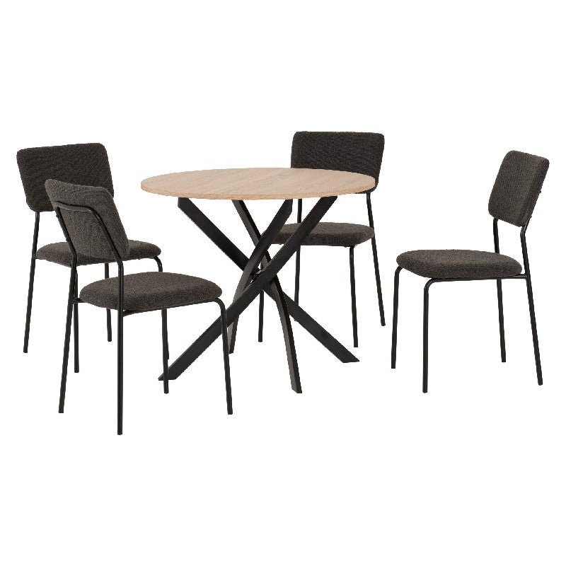 Sheldon Round Wooden Dining Set with 4 Boucle Chairs - Seconique