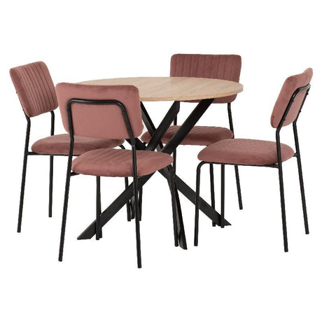 Sheldon Round Wooden Dining Set with 4 Velvet Chairs - Seconique