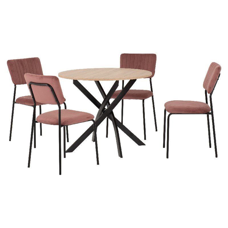 Sheldon Round Wooden Dining Set with 4 Velvet Chairs - Seconique