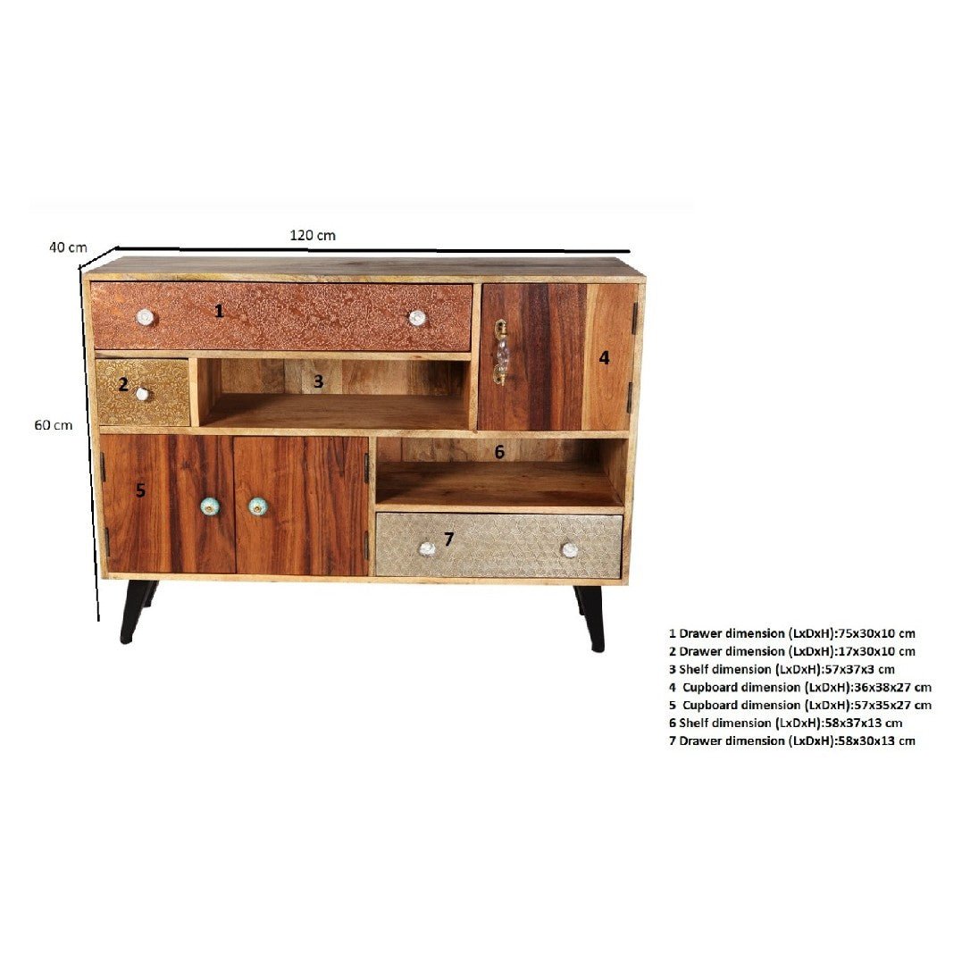 Sorio Reclaimed Wood and Metal 2 Door 3 Drawer Sideboard - Indian Hub