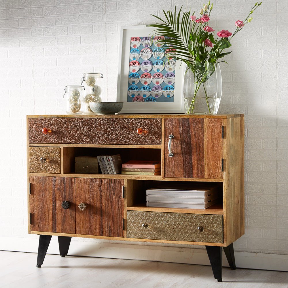 Sorio Reclaimed Wood and Metal 2 Door 3 Drawer Sideboard - Indian Hub