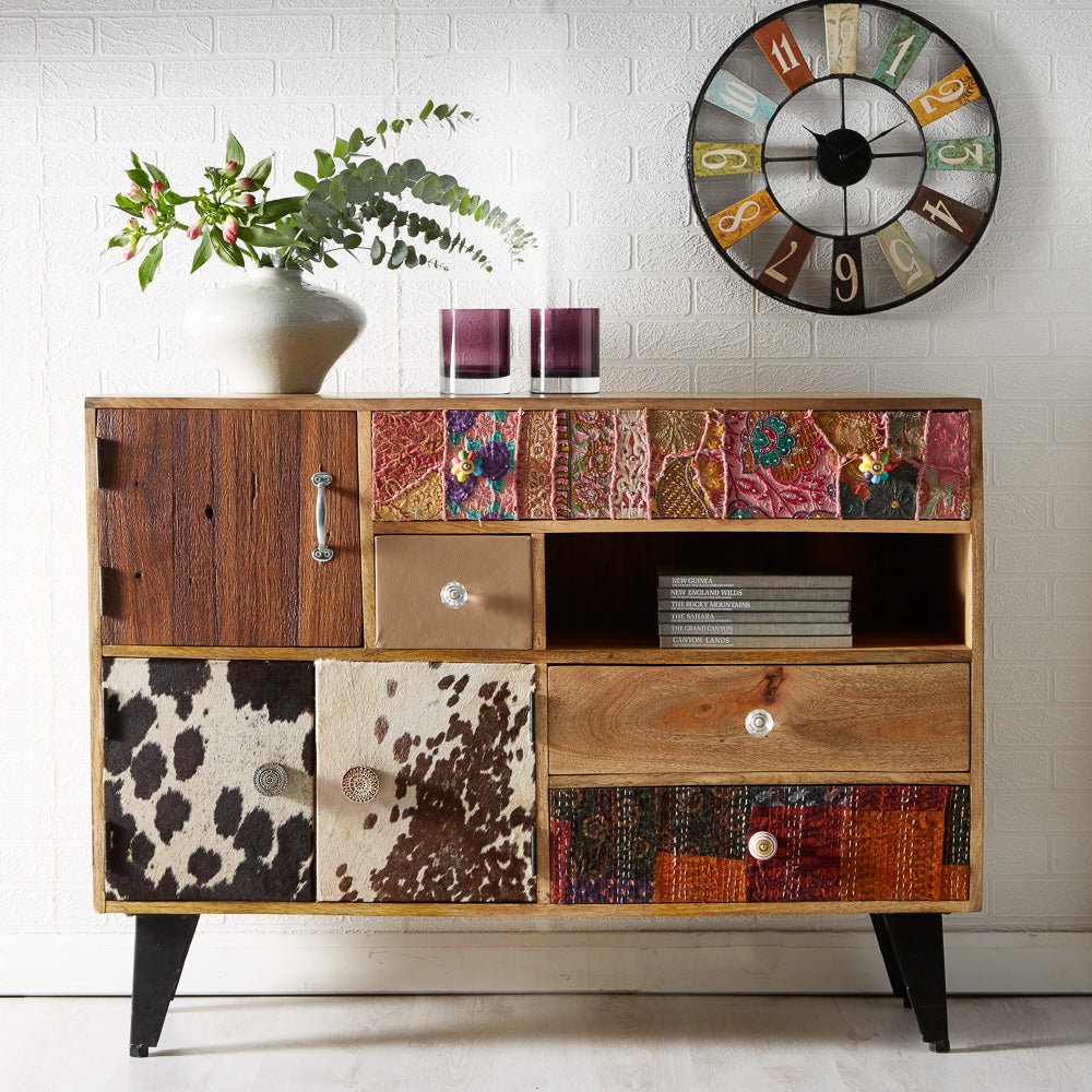 Sorio Reclaimed Wood and Metal 2 Door 4 Drawer Sideboard - Indian Hub
