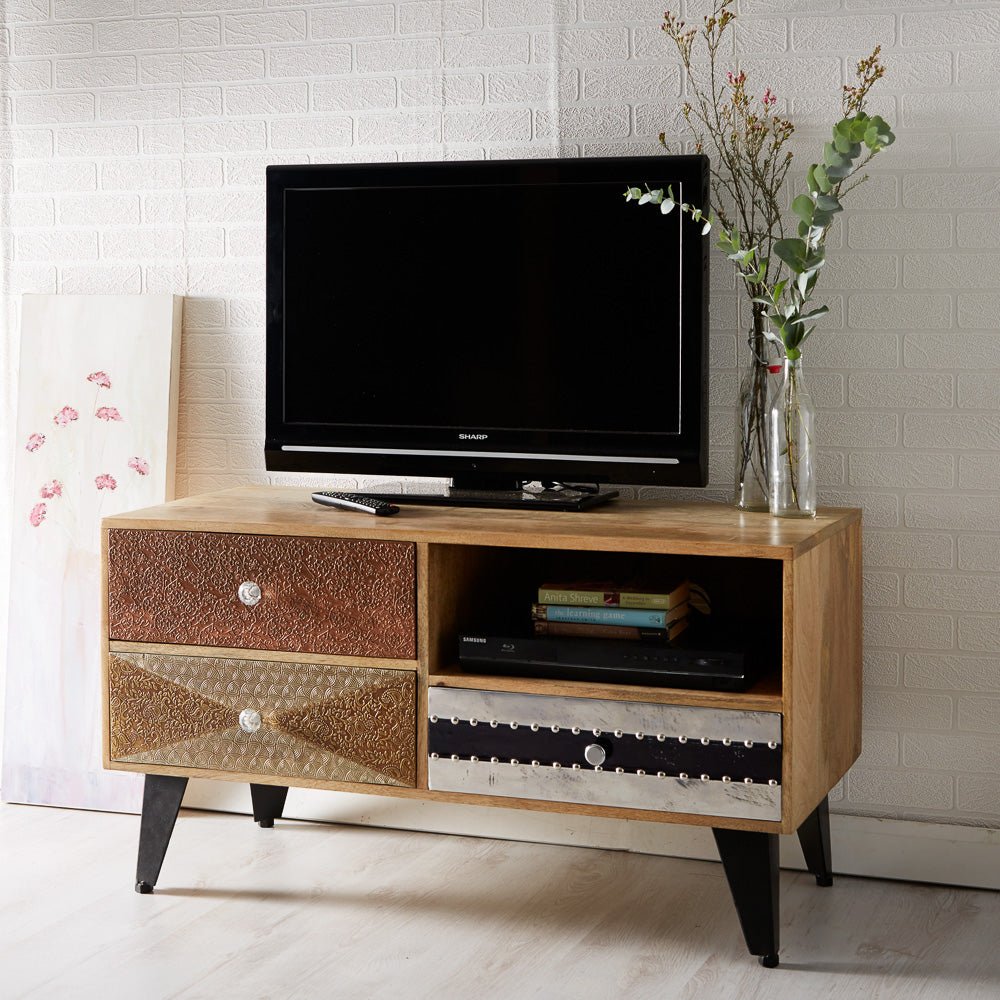 Sorio Reclaimed Wood and Metal TV Unit - Indian Hub