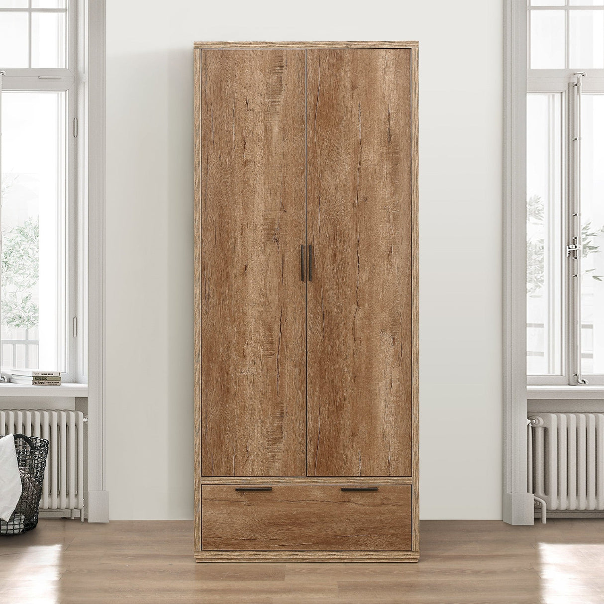 Stockwell Rustic 2 Door 1 Drawer Wardrobe - Birlea
